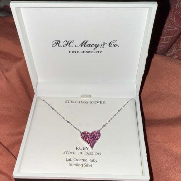 Macy's Sterling Silver Necklace with Pink Heart Pendant - Picture 1 of 2